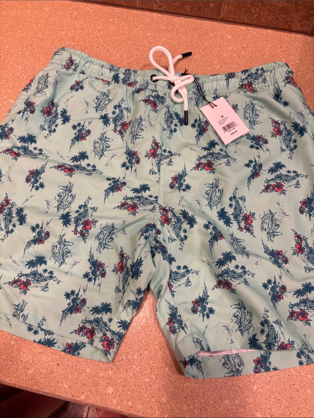 belk Mint Green Tropical Floral Men's Swim Trunks